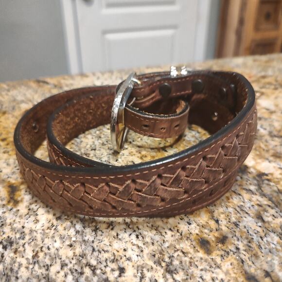 Vintage Western Leather Belt with Silver Buckle Size 42 main image 11